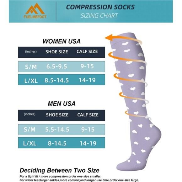 Foot Compression Socks For Women Men - Graduated Support Knee High Socks - Picture 7 of 8
